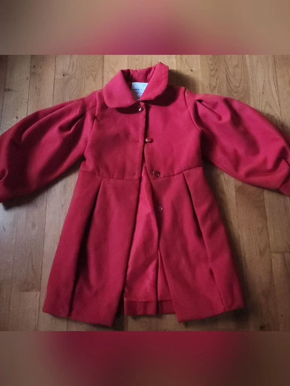 Janie and Jack Red Pleated Pea Coat with Peter Pan Collar